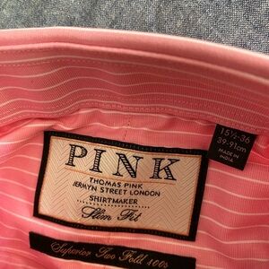 Thomas Pink White Pink Slim Fit Striped Button Shirt Size 15.5